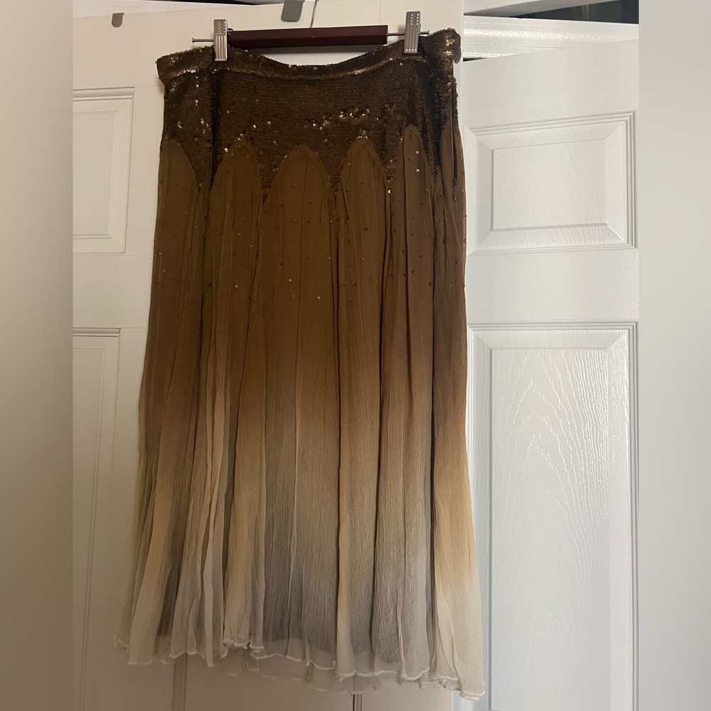 New soft surroundings ombré party sequin beige / gold chiffon skirt